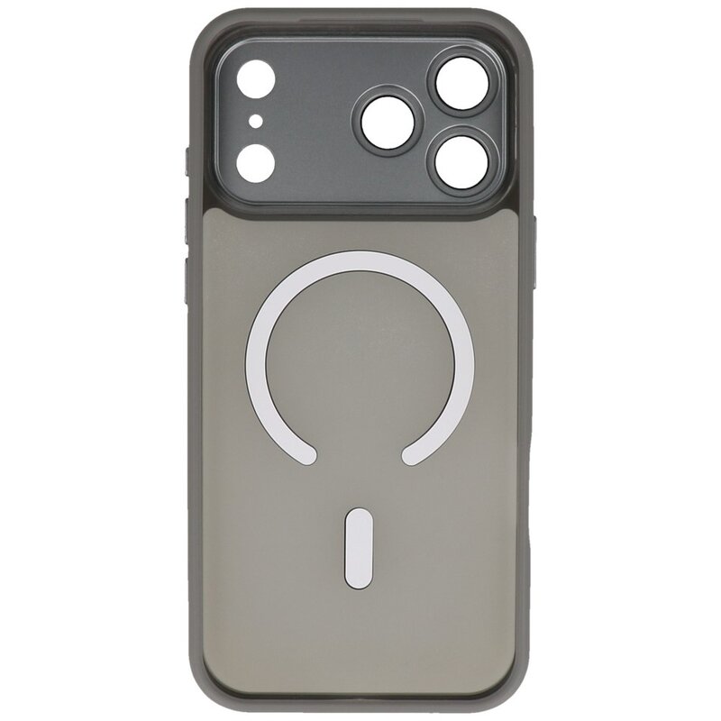 Custodia Magsafe opaca-trasparente con protezione per fotocamera per iPhone 17 Pro Max grigio