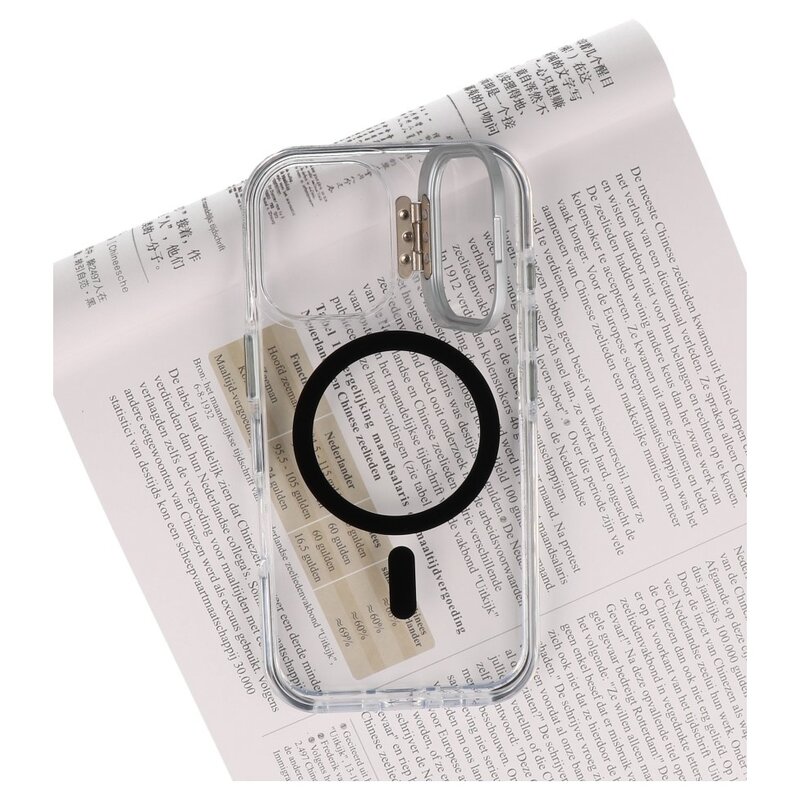 J2 Ingebouw Magsafe J2 Built-in Magsafe with Standing Function - Yellow Resistant Transparent Material Case for iPhone 17 - Black