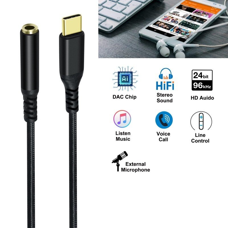 DTECH Câble adaptateur audio USB-C vers 3,5 mm - DCH-2930 - Noir