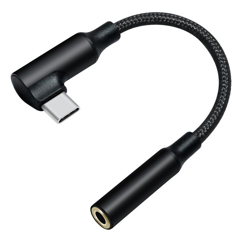 DTECH USB-C Right-Angle to 3.5mm Audio Adapter Cable - DCH-2932 - Black