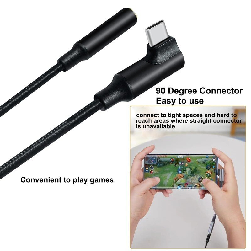 DTECH USB-C recht-hoek naar 3.5 mm audio-adapterkabel - DCH-2932 - Zwart