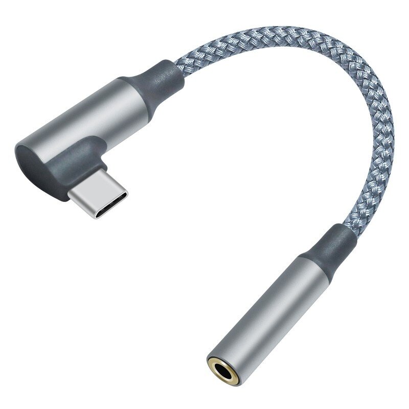 DTECH USB-C-Winkelstecker auf 3,5-mm-Audio-Adapterkabel – DCH-2933 – Grau