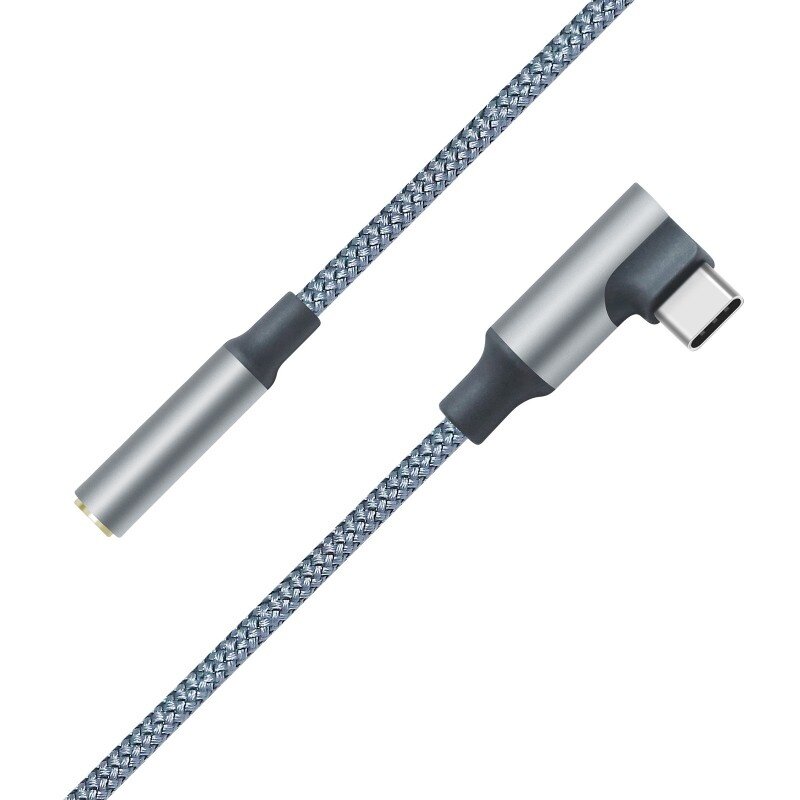 DTECH USB-C Right-Angle to 3.5mm Audio Adapter Cable - DCH-2933 - Gray