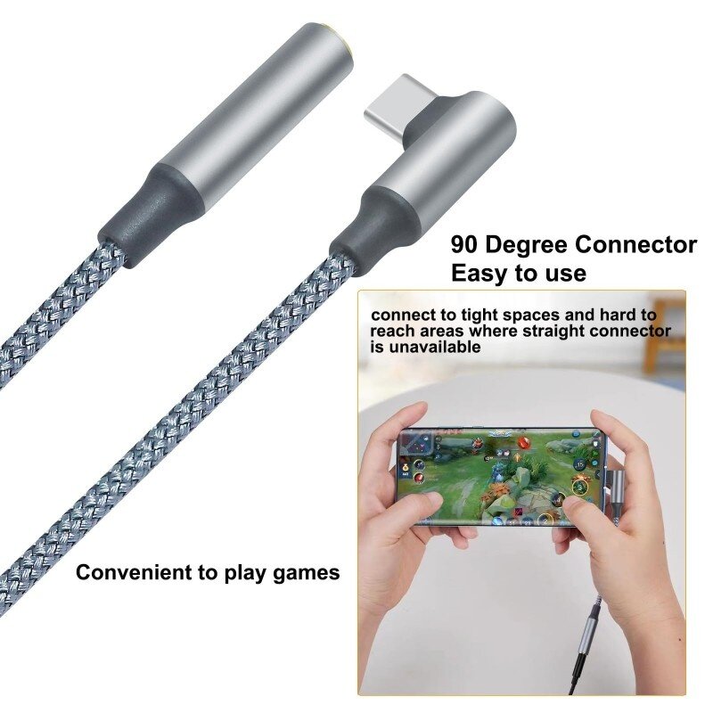 DTECH Cable adaptador de audio USB-C en ángulo recto a 3,5 mm - DCH-2933 - Gris