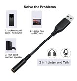 DTECH Câble adaptateur audio USB vers 3,5 mm - DCH-2934 - Noir