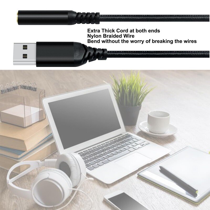 DTECH USB to 3.5mm Audio Adapter Cable - DCH-2934 - Black