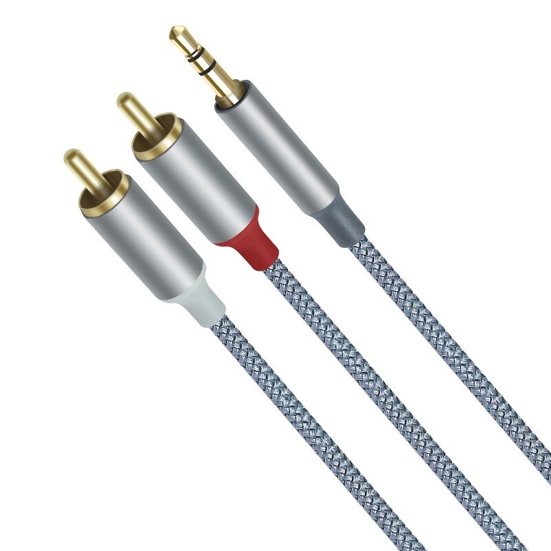 DTECH 3,5 mm til 2RCA lydkabel 1 m - DCH-2936 - Grå