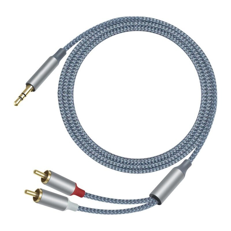 DTECH 3,5-mm-Klinke-auf-2-Cinch-Audiokabel, 1 m – DCH-2936 – Grau