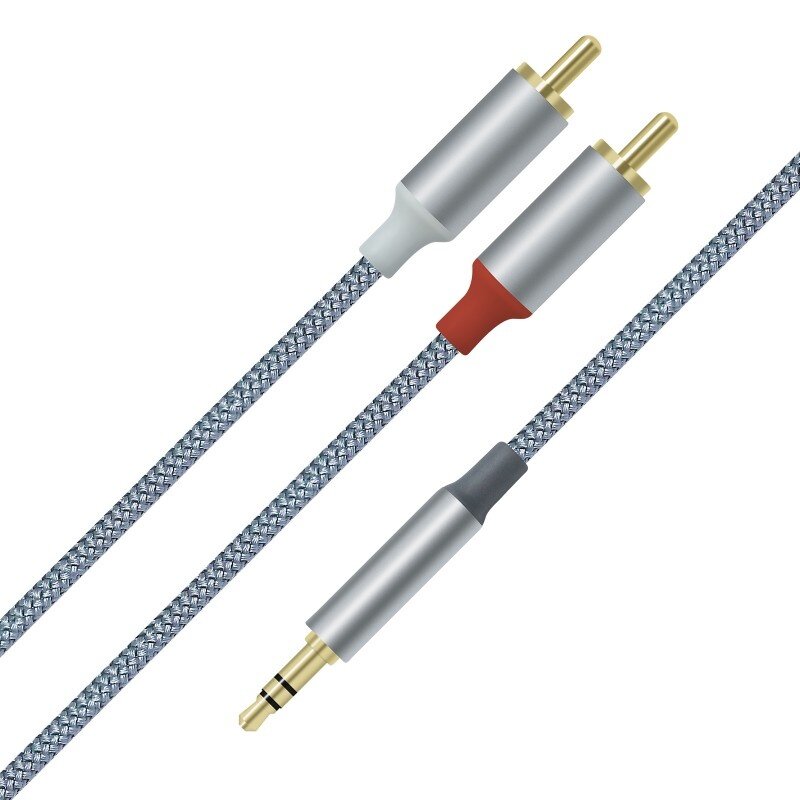 DTECH 3,5 mm til 2RCA lydkabel 1 m - DCH-2936 - Grå