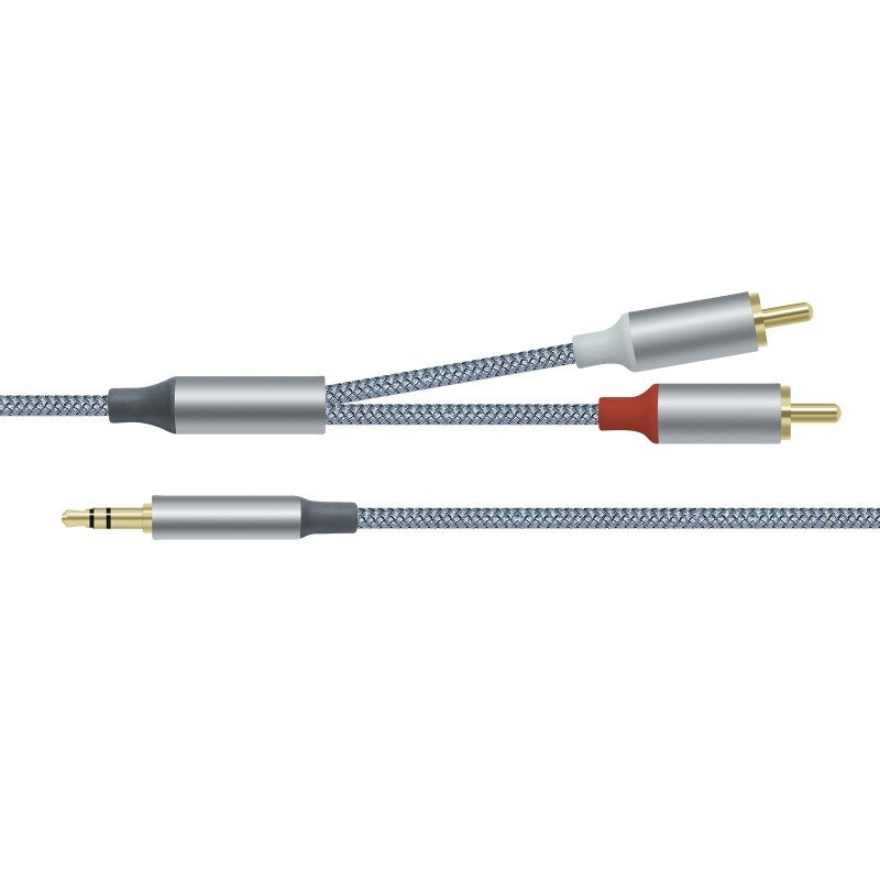 DTECH Cable de audio de 3,5 mm a 2 RCA de 1 m - DCH-2936 - Gris