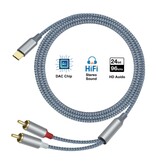 DTECH Cable de audio USB-C a 2RCA de 1 m - DCH-2937 - Gris