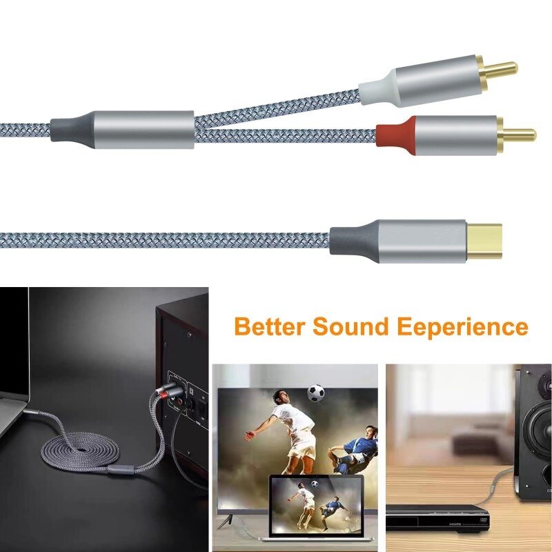 DTECH Câble audio USB-C vers 2 RCA 1 m - DCH-2937 - Gris