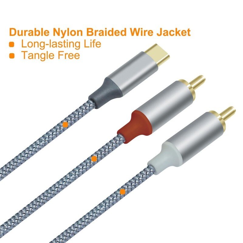 DTECH USB-C til 2RCA lydkabel 1 m - DCH-2937 - Grå