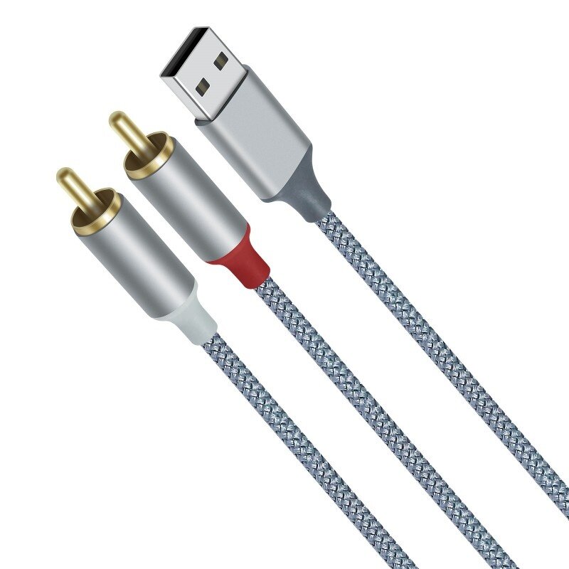 DTECH USB naar 2RCA audiokabel 1 m - DCH-2938 - Grijs