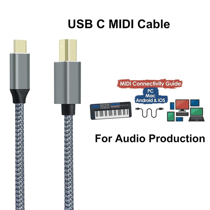 DTECH Type-C printerkabel 1,5 m - DCH-2939-1.5M - Grijs