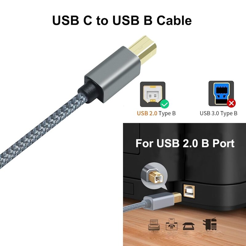 DTECH Câble d'imprimante USB-C 2 m - DCH-2939-2M - Gris