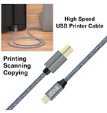 DTECH Type-C printer cable 2 m - DCH-2939-2M - Gray