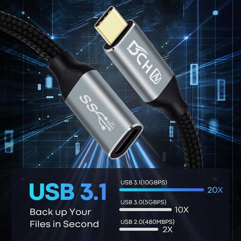 DTECH Câble USB 3.1 C mâle vers C femelle 1 m - DT-2922-1M - Noir
