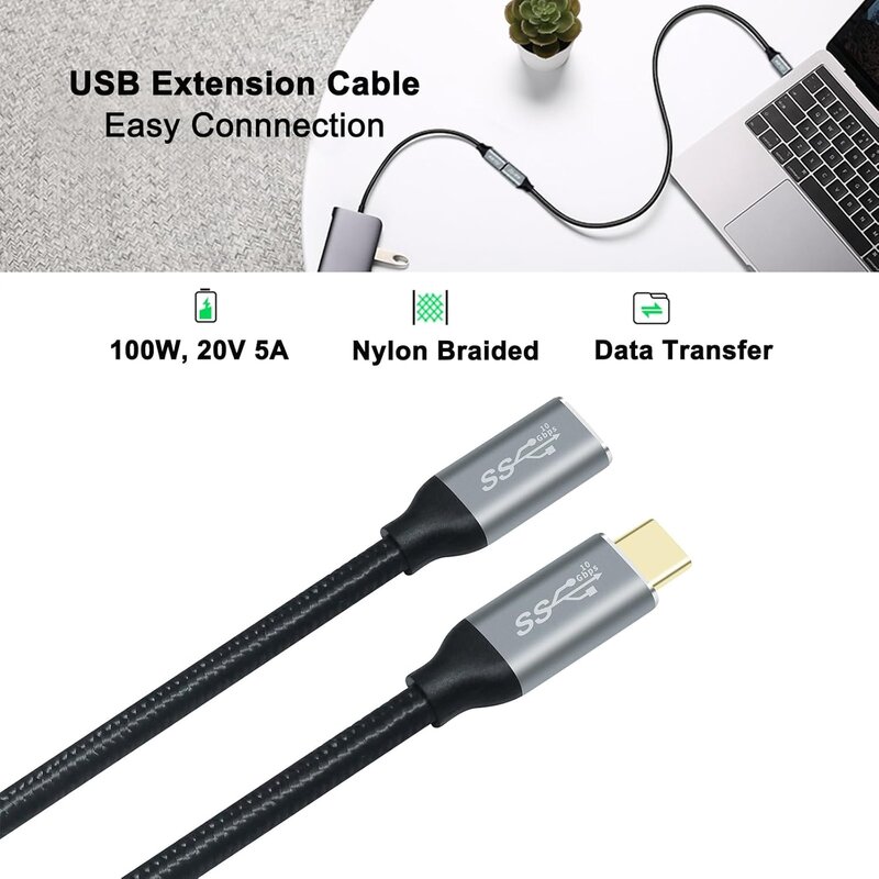 DTECH USB 3.1 C mannelijk naar C vrouwelijk 1M - DT-2922-1M - Zwart