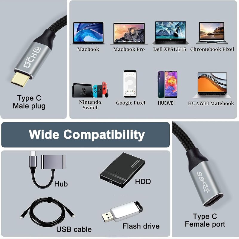 DTECH USB 3.1 C macho a C hembra 1M - DT-2922-1M - Negro