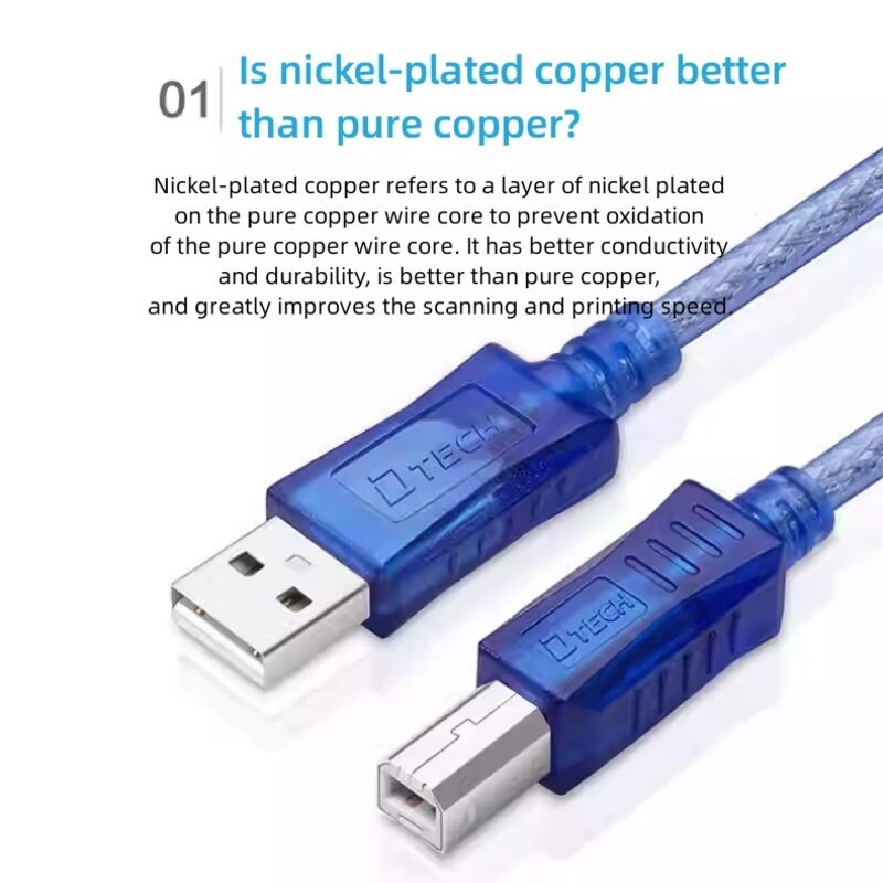 DTECH Câble d'imprimante USB 2.0 AM-BM 1,8 m - CU0093 - Bleu