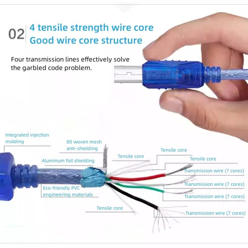DTECH Cable de impresora USB 2.0 AM-BM 1.8M - CU0093 - Azul