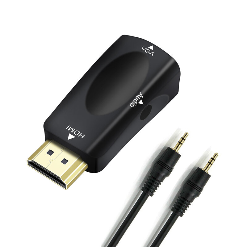 DTECH HDMI-Stecker auf VGA-Stecker mit 3,5-mm-Audioanschluss – DT-CB0244 – Schwarz