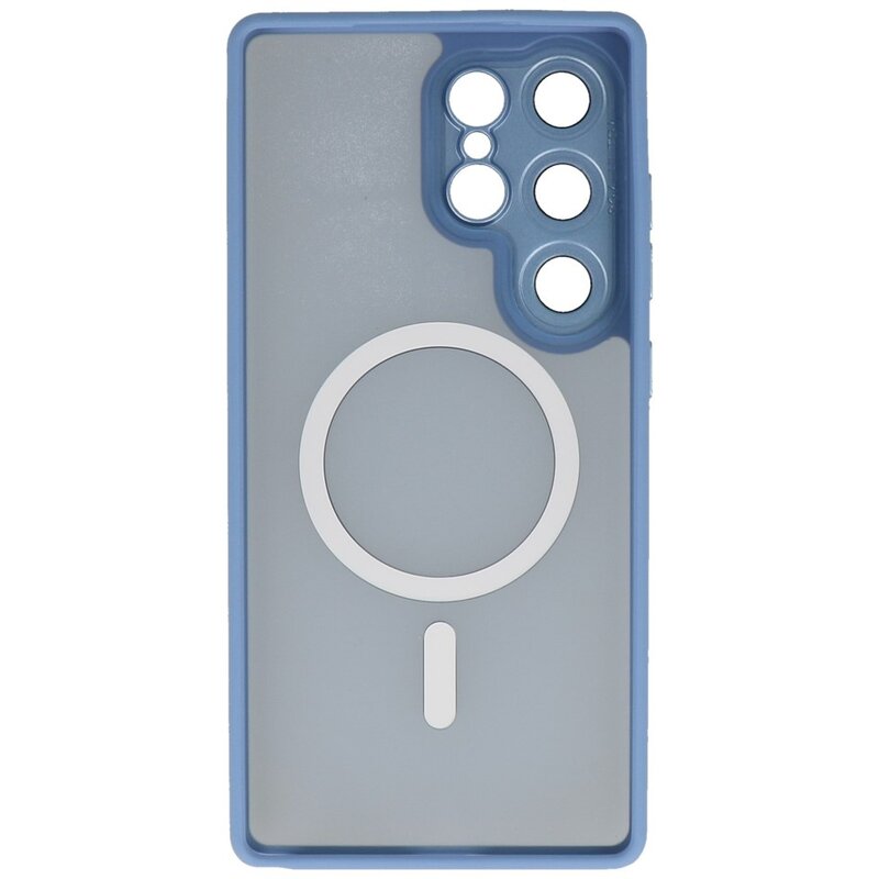 Custodia Magsafe opaca-trasparente con protezione per la fotocamera per Samsung Galaxy S25 Ultra Blu