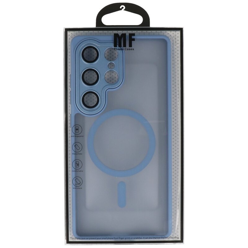 Custodia Magsafe opaca-trasparente con protezione per la fotocamera per Samsung Galaxy S25 Ultra Blu