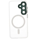 Étui MagSafe mat transparent avec protection pour appareil photo pour Samsung Galaxy S25 FE blanc