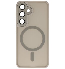 Funda Magsafe mate transparente con protector de cámara para Samsung Galaxy S25 FE gris