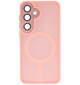 Funda transparente mate con protector de cámara Magsafe para Samsung Galaxy S25 FE, color rosa