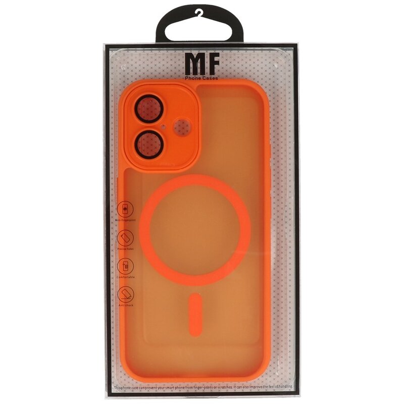 Custodia Magsafe opaca-trasparente con protezione per fotocamera per iPhone 16 arancione