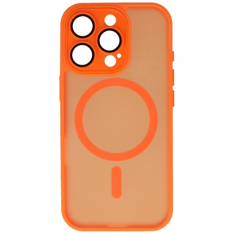 Custodia Magsafe opaca-trasparente con protezione per fotocamera per iPhone 16 Pro arancione