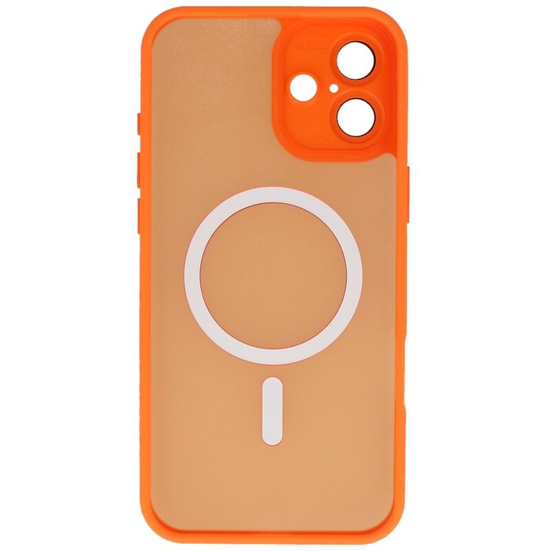 Funda Magsafe mate transparente con protector de cámara para iPhone 16 Plus, color naranja