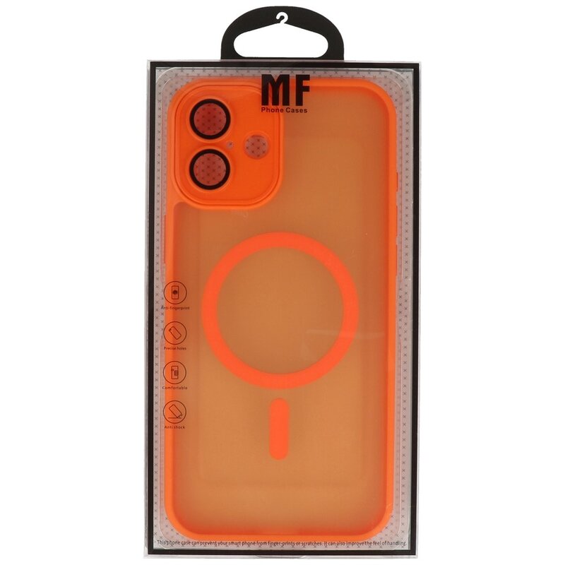 Custodia Magsafe opaca-trasparente con protezione per fotocamera per iPhone 16 Plus arancione