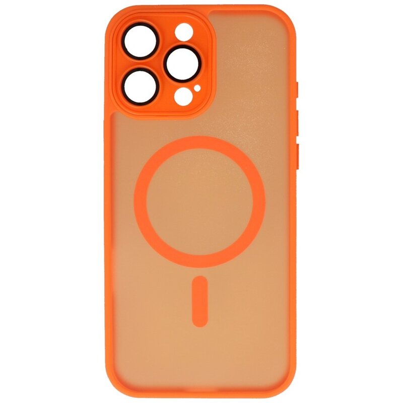 Funda Magsafe mate transparente con protector de cámara para iPhone 16 Pro Max, color naranja