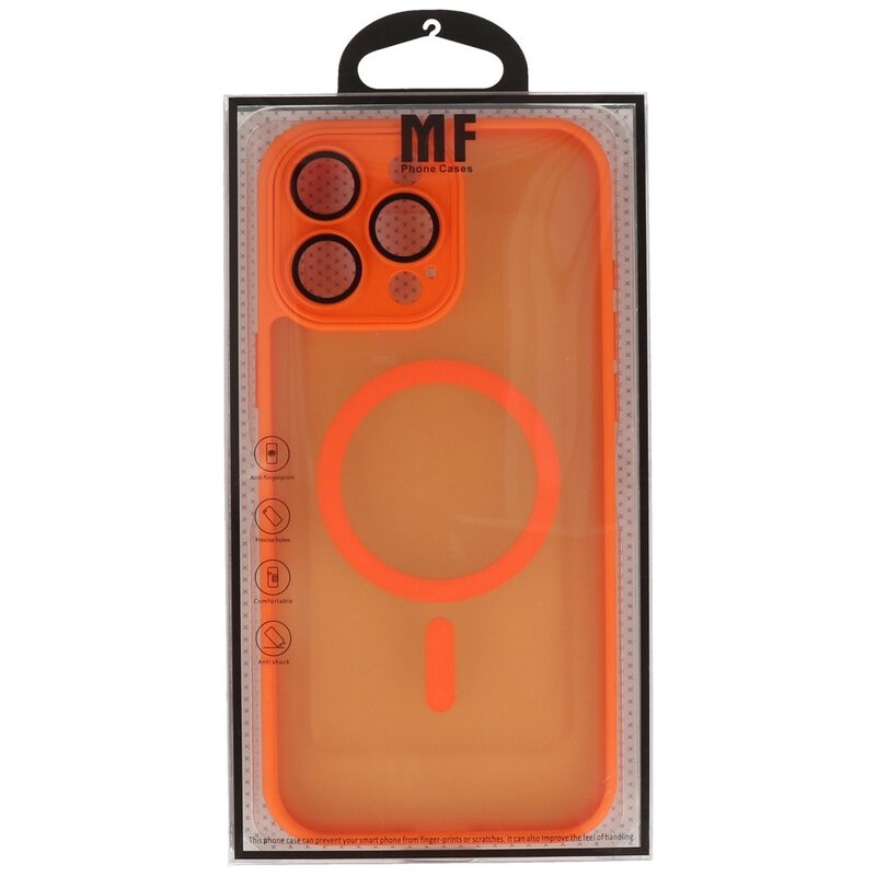 Funda Magsafe mate transparente con protector de cámara para iPhone 16 Pro Max, color naranja