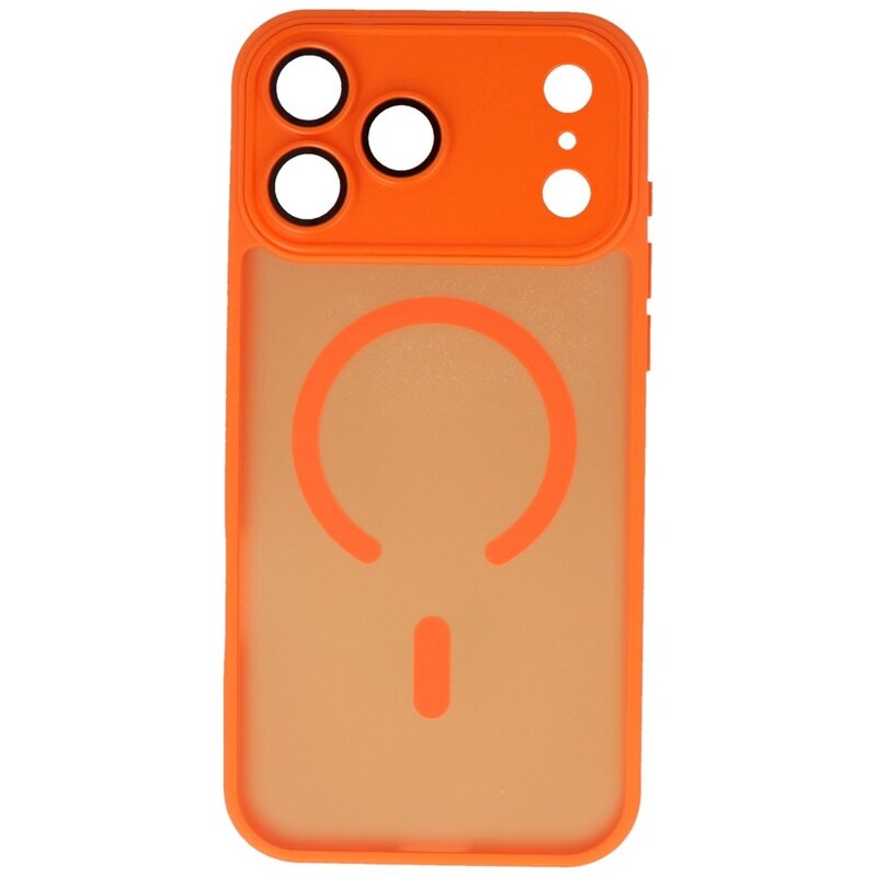 Custodia Magsafe opaca-trasparente con protezione per fotocamera per iPhone 17 Pro Max arancione
