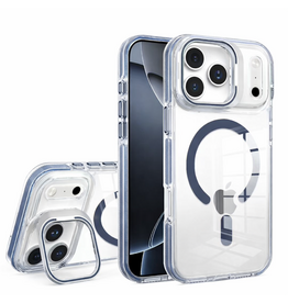 J2 Ingebouw Magsafe Funda transparente resistente al agua para iPhone 17 Pro, color azul, con Magsafe integrado y función atril.