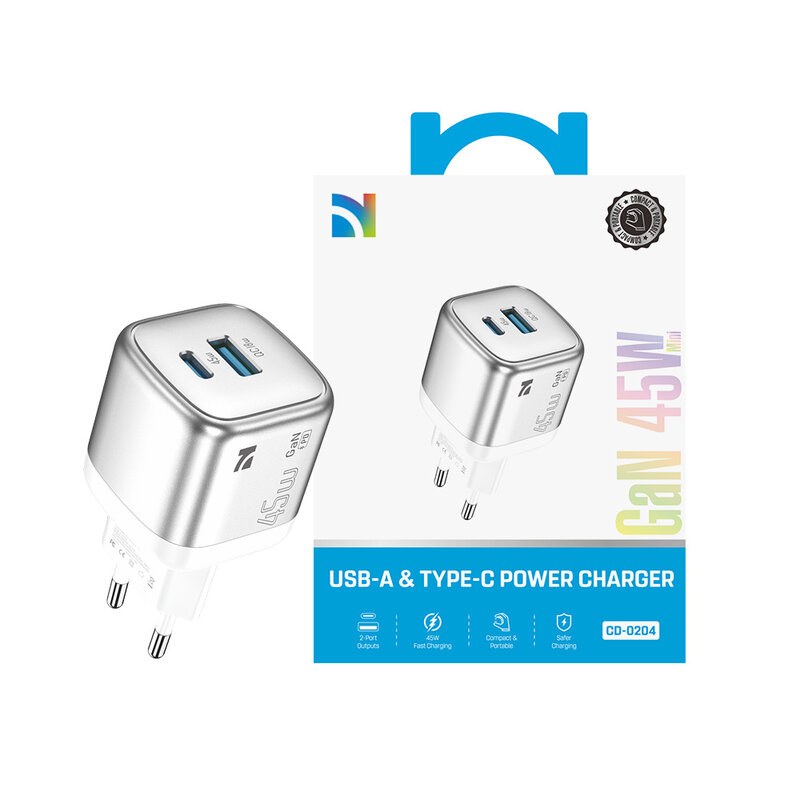NCC Oplader NCC GaN RC-serien CD-0204 45W USB-A+C oplader - hvid