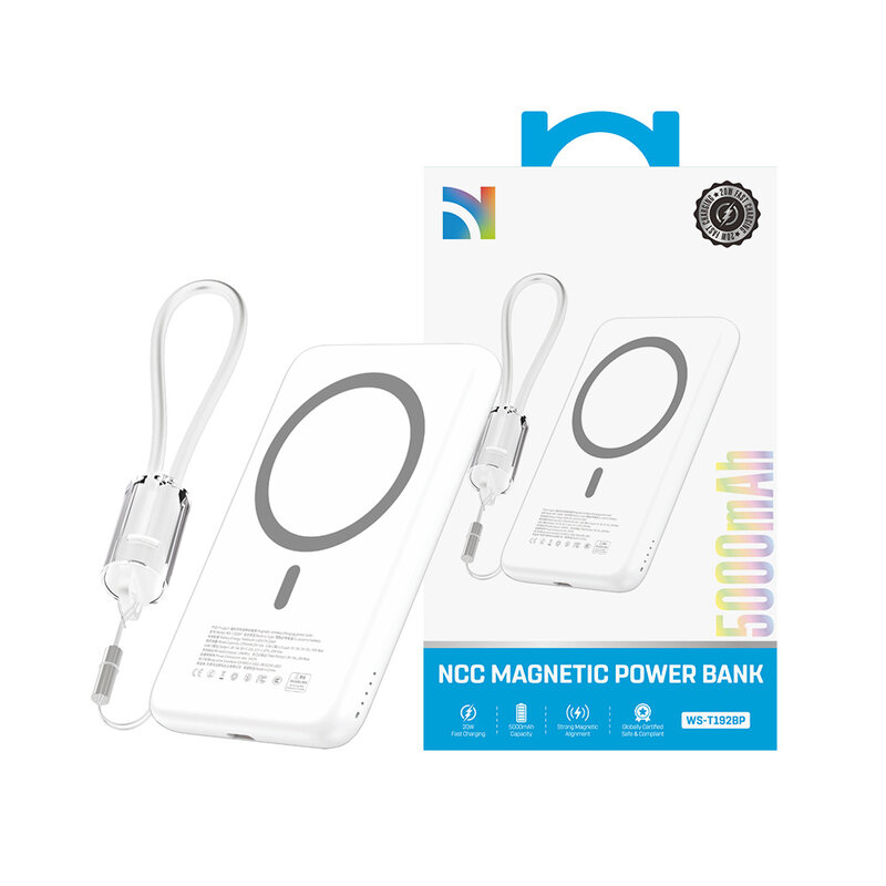 NCC Powerbank Cargador rápido magnético NCC Powerbank WS-T192BP Serie XN de 5000 mAh y 20 W - Blanco