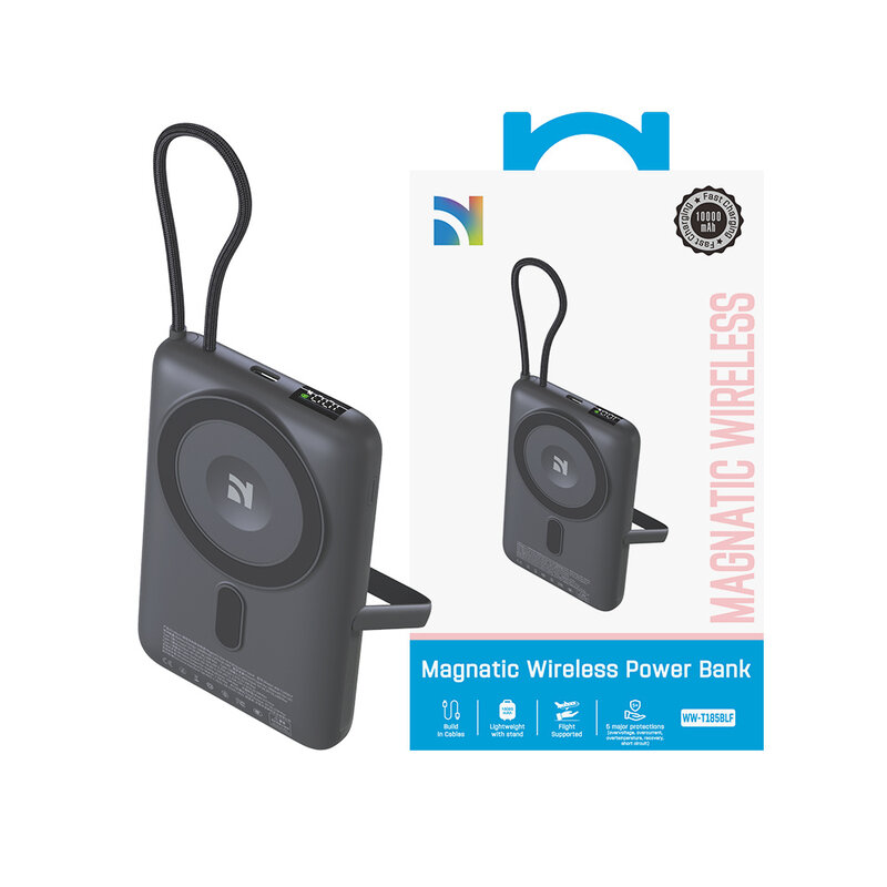 NCC Powerbank NCC Powerbank WS-T185BLF SC Series 10000mAh 22.5W Magnetisk Hurtigoplader med Ståfunktion - Mørkegrå