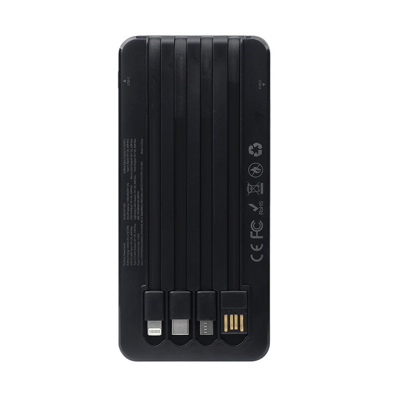 NCC Powerbank Batterie externe NCC DY-0802 10 000 mAh 10 W avec câbles USB-A, USB-C et micro-USB