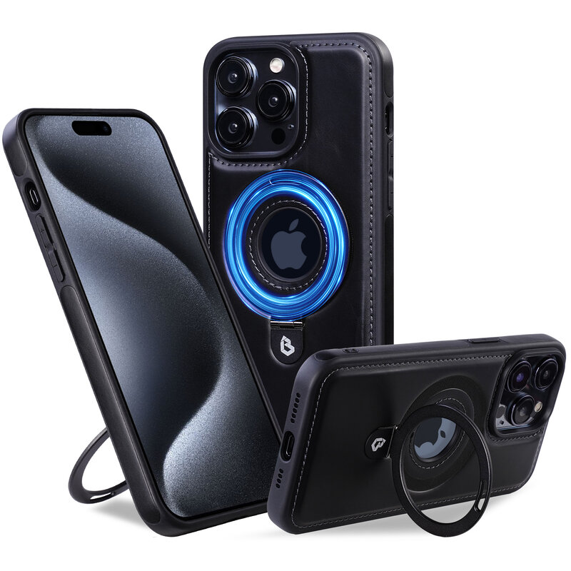KaiYue Custodia Magsafe effetto pelle con supporto per iPhone 16 - Nera