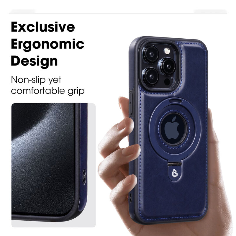 KaiYue Magsafe Lederlook met Standaard Hoesje voor iPhone 16 - Navy