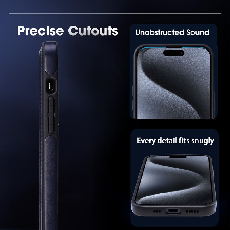 KaiYue Magsafe Lederlook met Standaard Hoesje voor iPhone 16 - Navy