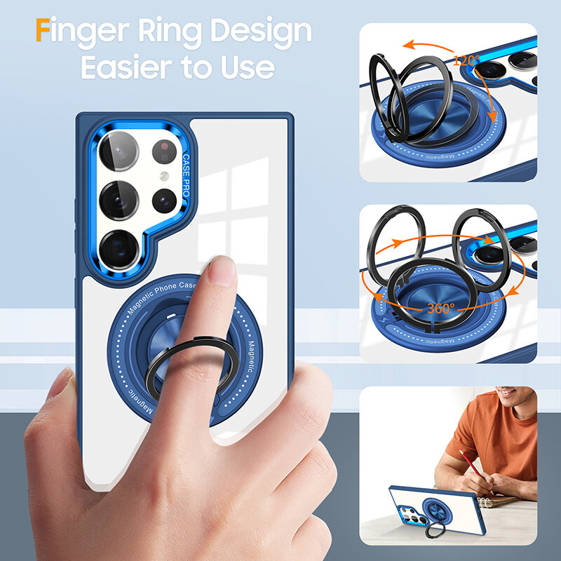 Smart Custodia magnetica intelligente con supporto a 360 gradi per Samsung Galaxy S26 Ultra - Blu scuro