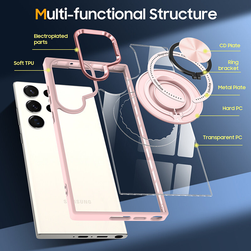 Smart Funda magnética inteligente con soporte de 360 grados para Samsung Galaxy S26 Ultra - Rosa
