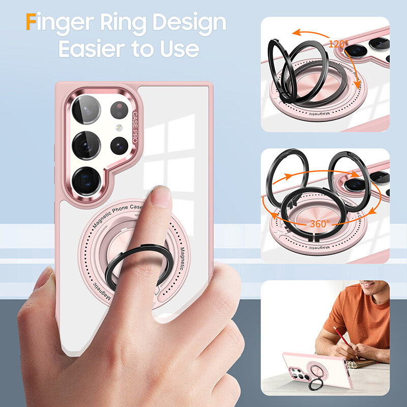 Smart Funda magnética inteligente con soporte de 360 grados para Samsung Galaxy S26 Ultra - Rosa